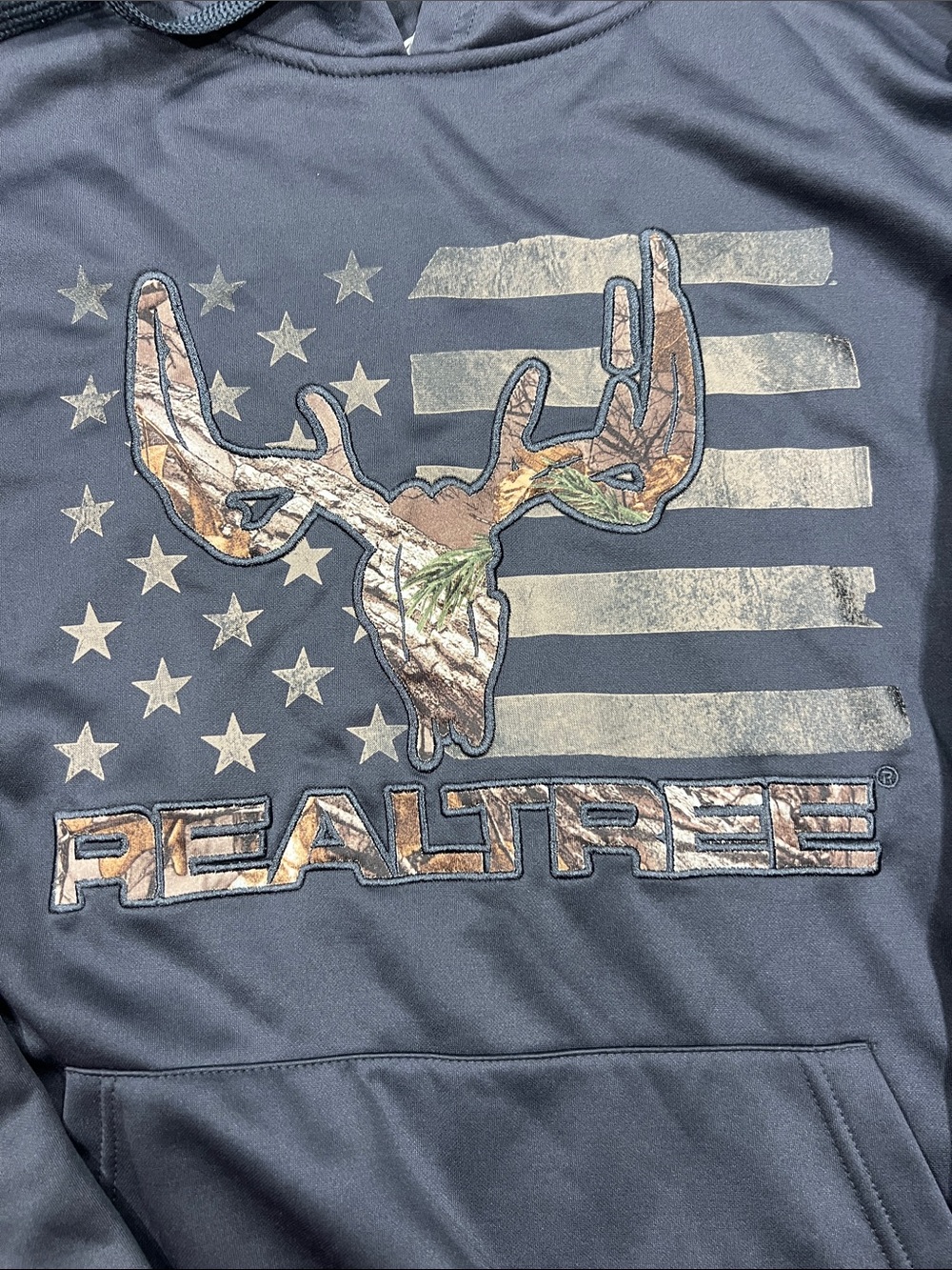 Realtree gray xl hoodie with Camo Antler & Flag Graphic buckhorn river z20